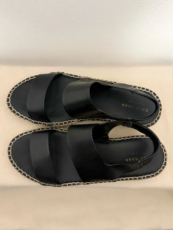 Cole Haan Black Cloudfeel Leather Espadrille Sandals Slingback Size 7 - Picture 2 of 6